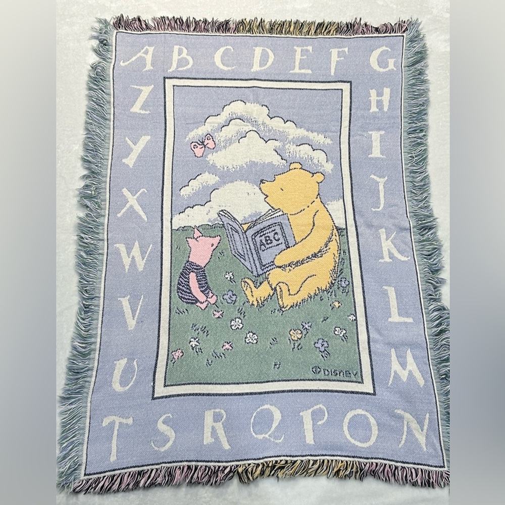 Disney Winnie the Pooh & piglet ABC baby blanket cotton woven pastel knit
